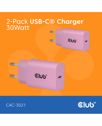 Club3D Lifestyle Ladegerät USB-C 30Watt, 2Stk pink